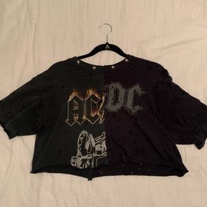 ACDC renewed distressed tee with star stud rhinestone